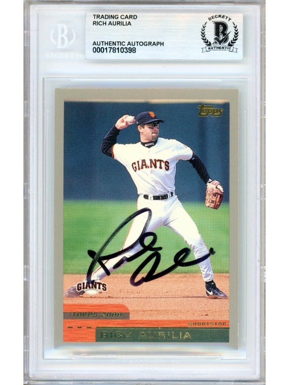 Rich Aurilia Signed 2000 Topps #124 San Francisco Giants Beckett BAS Slab Auto